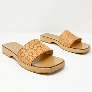 CELINE Leather Embossed Wood Sole Slide